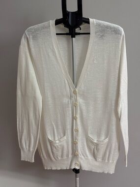 Lauren Ralph Lauren Ivory V-Neck Button Front Cardigan